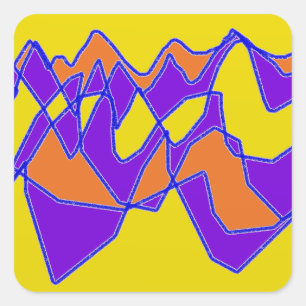 Flowing art patten purple and mustard colours square sticker