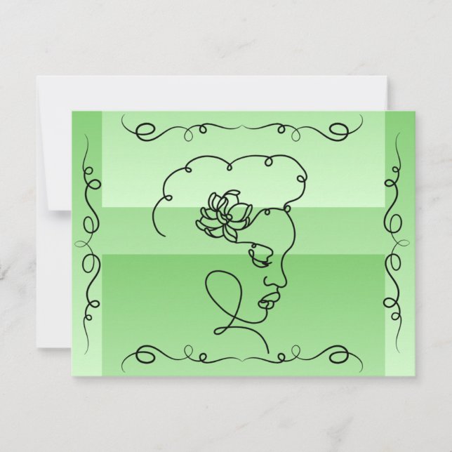 Flowing Beauty: Sage Line Art Blank Card (Front)
