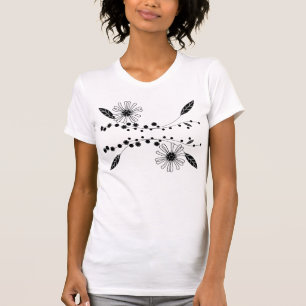 Flowing Black and White Floral Design T-Shirt