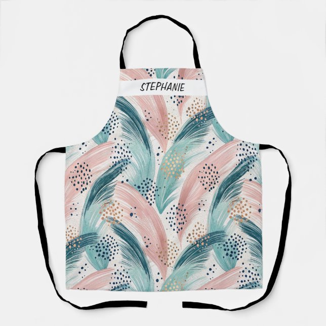 Flowing Brushstroke & Gold Dot Abstract Pattern Apron (Front)