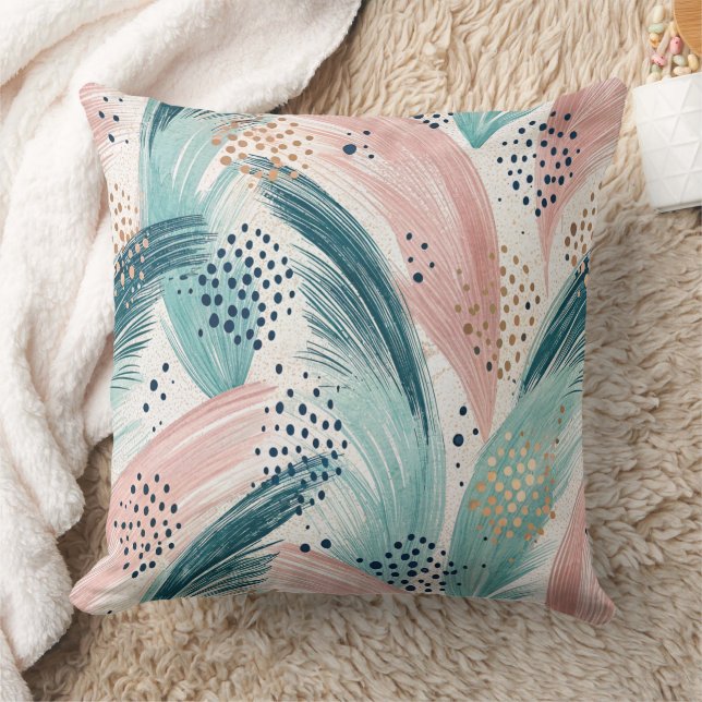 Flowing Brushstroke & Gold Dot Abstract Pattern Cushion (Blanket)