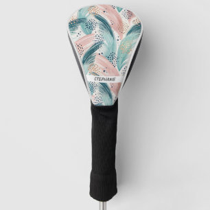 Flowing Brushstroke & Gold Dot Abstract Pattern Golf Head Cover