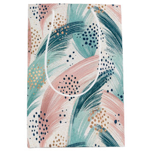 Flowing Brushstroke & Gold Dot Abstract Pattern Medium Gift Bag