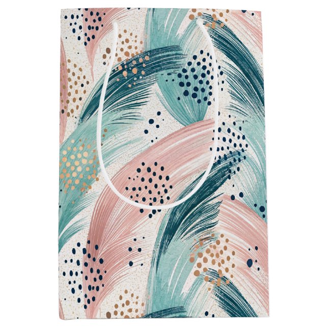 Flowing Brushstroke & Gold Dot Abstract Pattern Medium Gift Bag (Front)