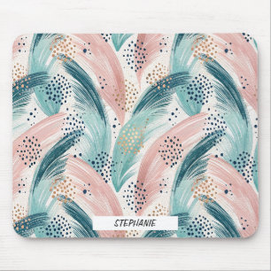Flowing Brushstroke & Gold Dot Abstract Pattern Mouse Pad