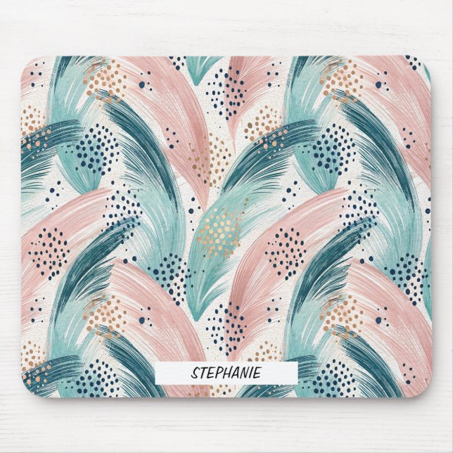 Flowing Brushstroke & Gold Dot Abstract Pattern Mouse Pad (Front)