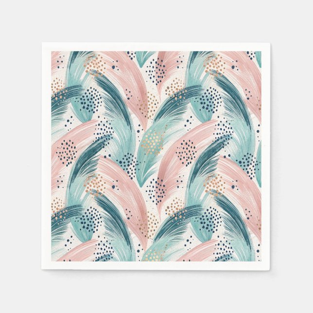 Flowing Brushstroke & Gold Dot Abstract Pattern Napkin (Front)