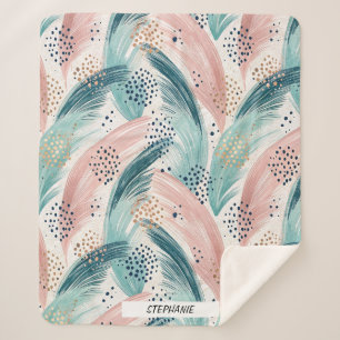 Flowing Brushstroke & Gold Dot Abstract Pattern Sherpa Blanket
