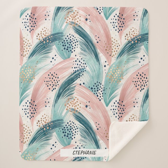 Flowing Brushstroke & Gold Dot Abstract Pattern Sherpa Blanket (Front)
