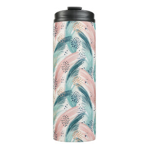 Flowing Brushstroke & Gold Dot Abstract Pattern Thermal Tumbler