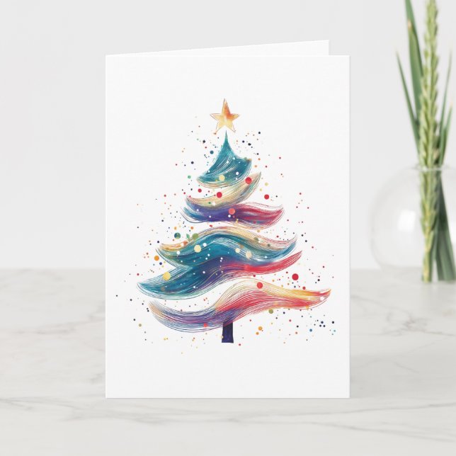 Flowing Christmas Tree Abstract Wave Holiday Card (Front)