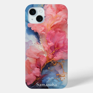 Flowing Colors of Blue and Coral iPhone 15 Mini Case