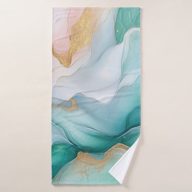 Flowing Emerald and Gold Marble Bath Towel (Bath Towel)