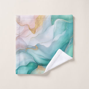 Flowing Emerald and Gold Marble Wash Cloth