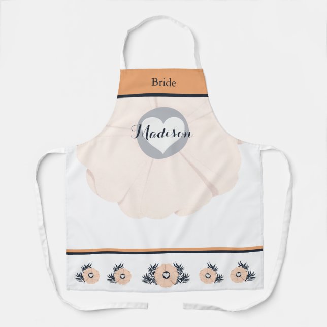 Flowing Feminine Peach Floral Bride Wedding Apron (Front)