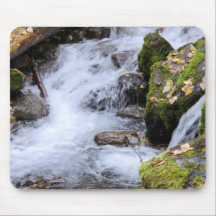 Flowing Forest Stream with Mossy Rocks Mouse Pad