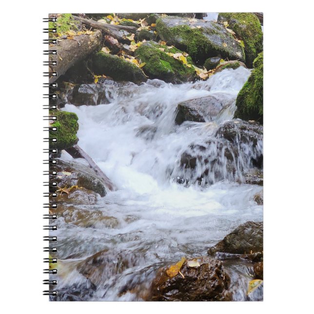Flowing Forest Stream with Mossy Rocks Notebook (Front)