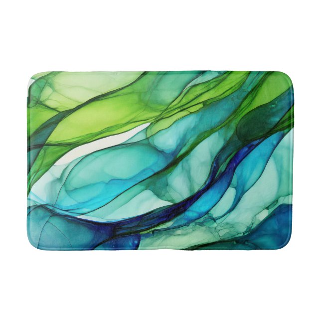 Flowing forms in green and blues bath mat (Front)