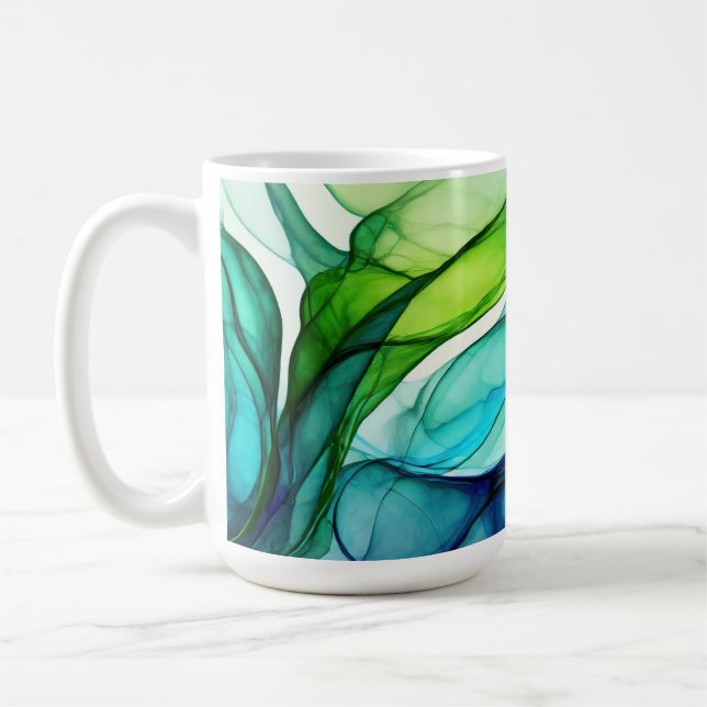 Flowing forms in green and blues coffee mug (Left)