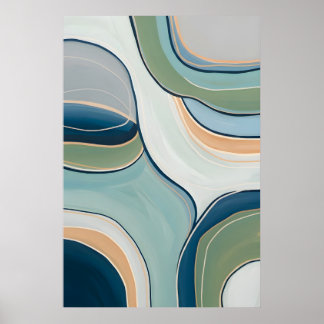 Flowing Green and Blue Curves Abstract Art Print