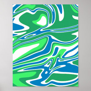 Flowing Green and Blue Marble Stripes Poster