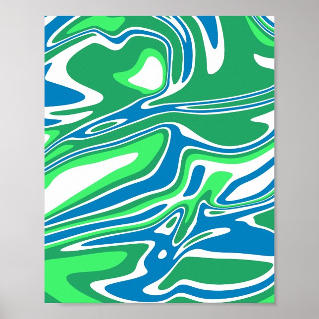 Flowing Green and Blue Marble Stripes Poster (Front)