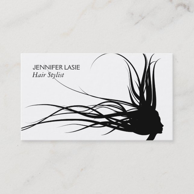 Flowing Hair (black) Business Card (Front)