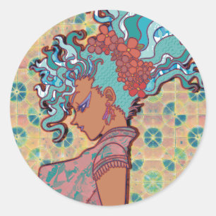 Flowing Hair Classic Round Sticker