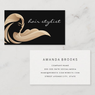 Flowing Hair Illustration Black Background Business Card
