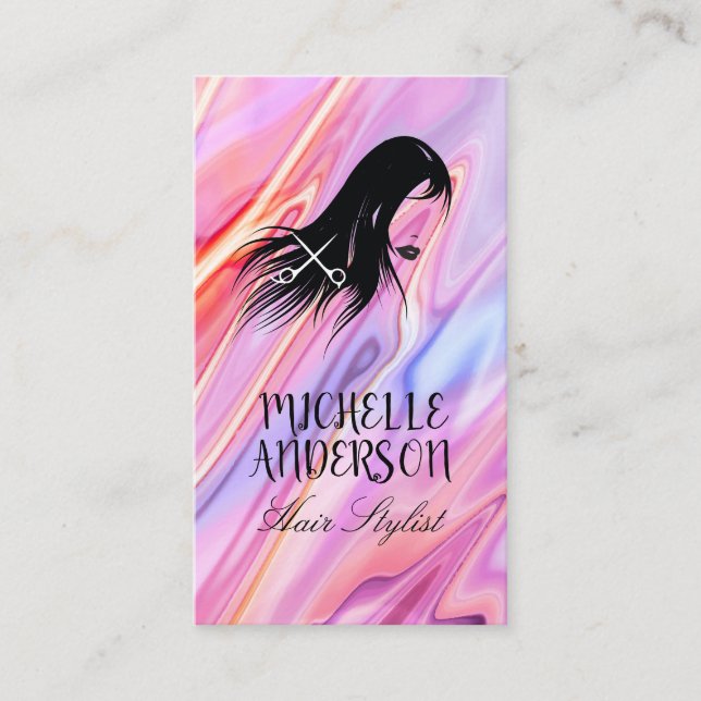 Flowing Hair | Liquid Pastel Colours Business Card (Front)