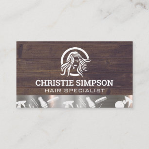 Flowing Hair   Stylist Tools   Wood Metal Business Card
