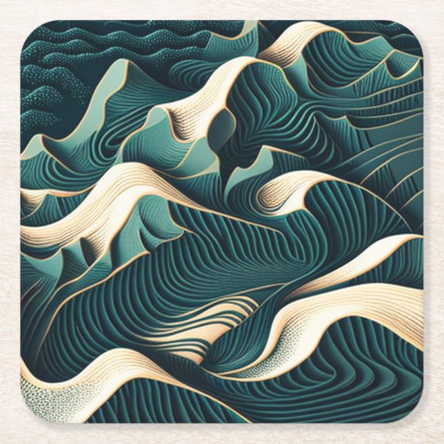 Flowing Harmony Square Paper Coaster (Front)