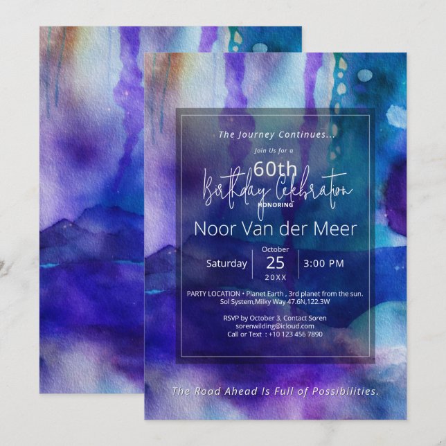  Flowing Light | Abstract Watercolor   Invitation (Front/Back)