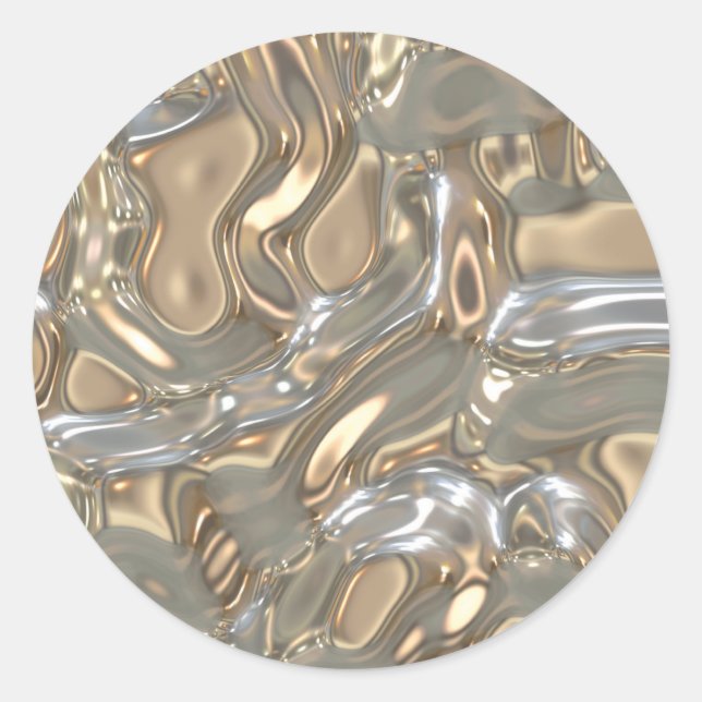 Flowing Liquid Gold and Silver Classic Round Sticker (Front)