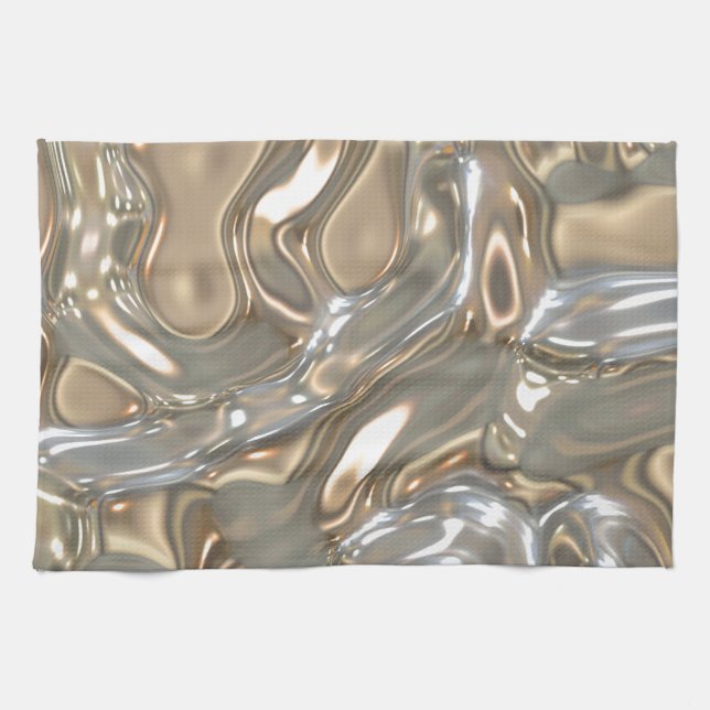 Flowing Liquid Gold and Silver Tea Towel (Horizontal)