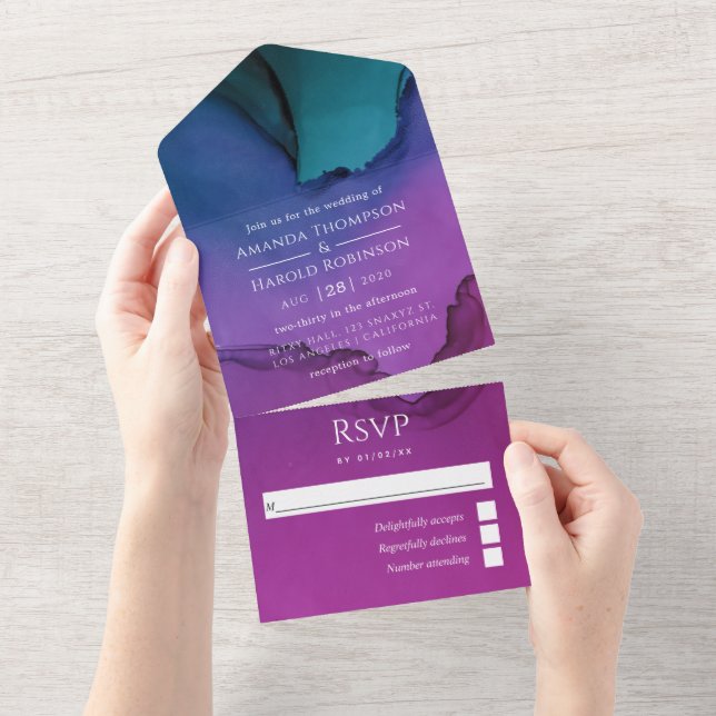 Flowing Luxury Ink Wedding All In One Invitation (Tearaway)