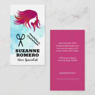 Flowing Magenta Hair Logo Hair Stylist Appointment Card