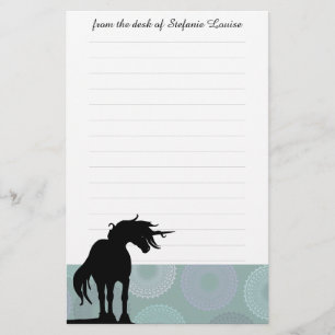 Flowing Mane Unicorn (green circle) Stationery