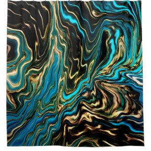 Flowing Marble Colours Gold Aqua Shower Curtain