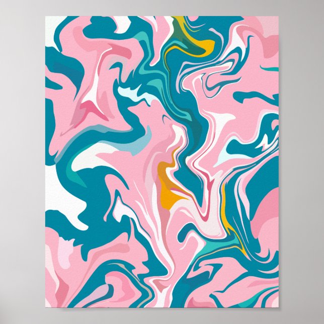 Flowing Marble Design with Pink and Teal Poster (Front)