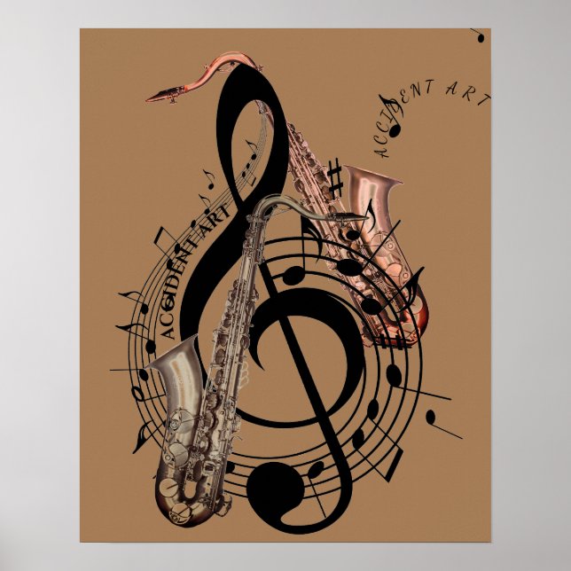 Flowing Musical Symbols w/Saxophones on a Poster (Front)