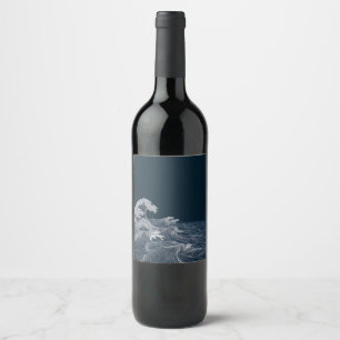 Flowing Ocean Waves Line Art Wine Label