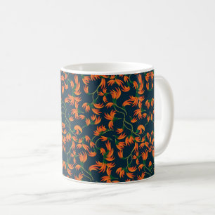 Flowing Orange Floral Pattern Coffee Mug