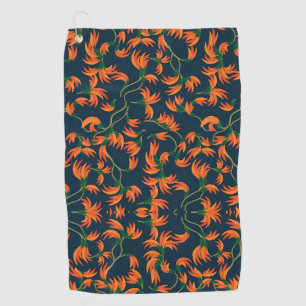Flowing Orange Floral Pattern Golf Towel