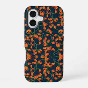 Flowing Orange Floral Pattern iPhone 16 Case