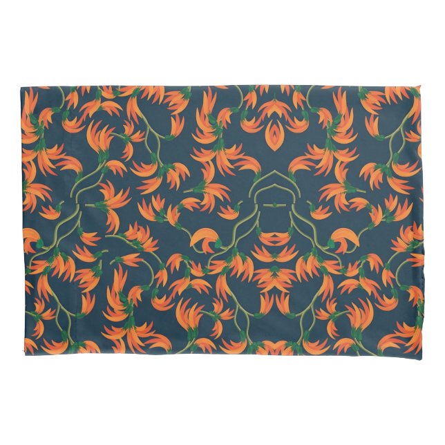  Flowing Orange Floral Pattern Pillowcase (Front-Left)