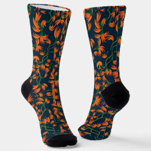 Flowing Orange Floral Pattern Socks