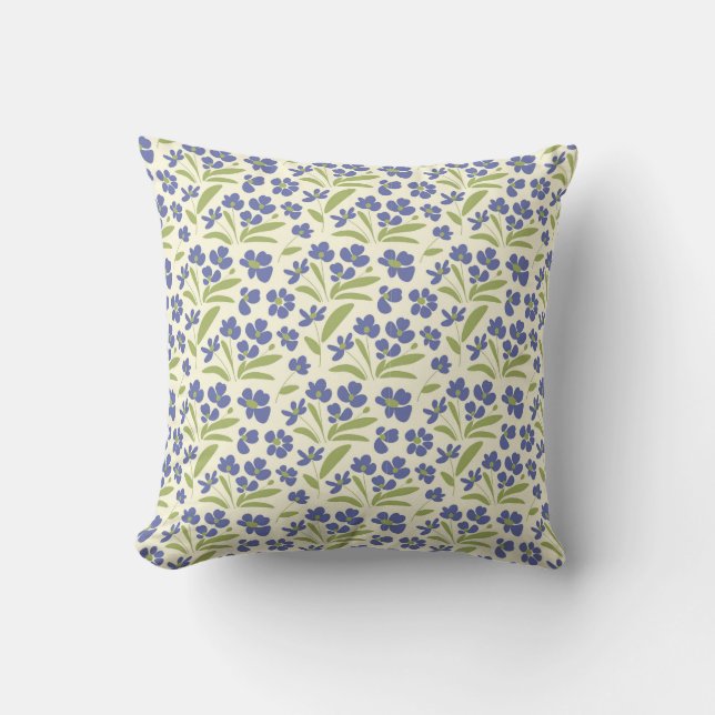  Flowing Organic Floral Blue Green On Cream 0111A Cushion (Front)