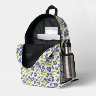  Flowing Organic Floral Blue Green On Cream 0111A Printed Backpack