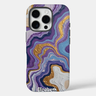 Flowing Purple and Gold Abstract Art iPhone 16 Pro Case